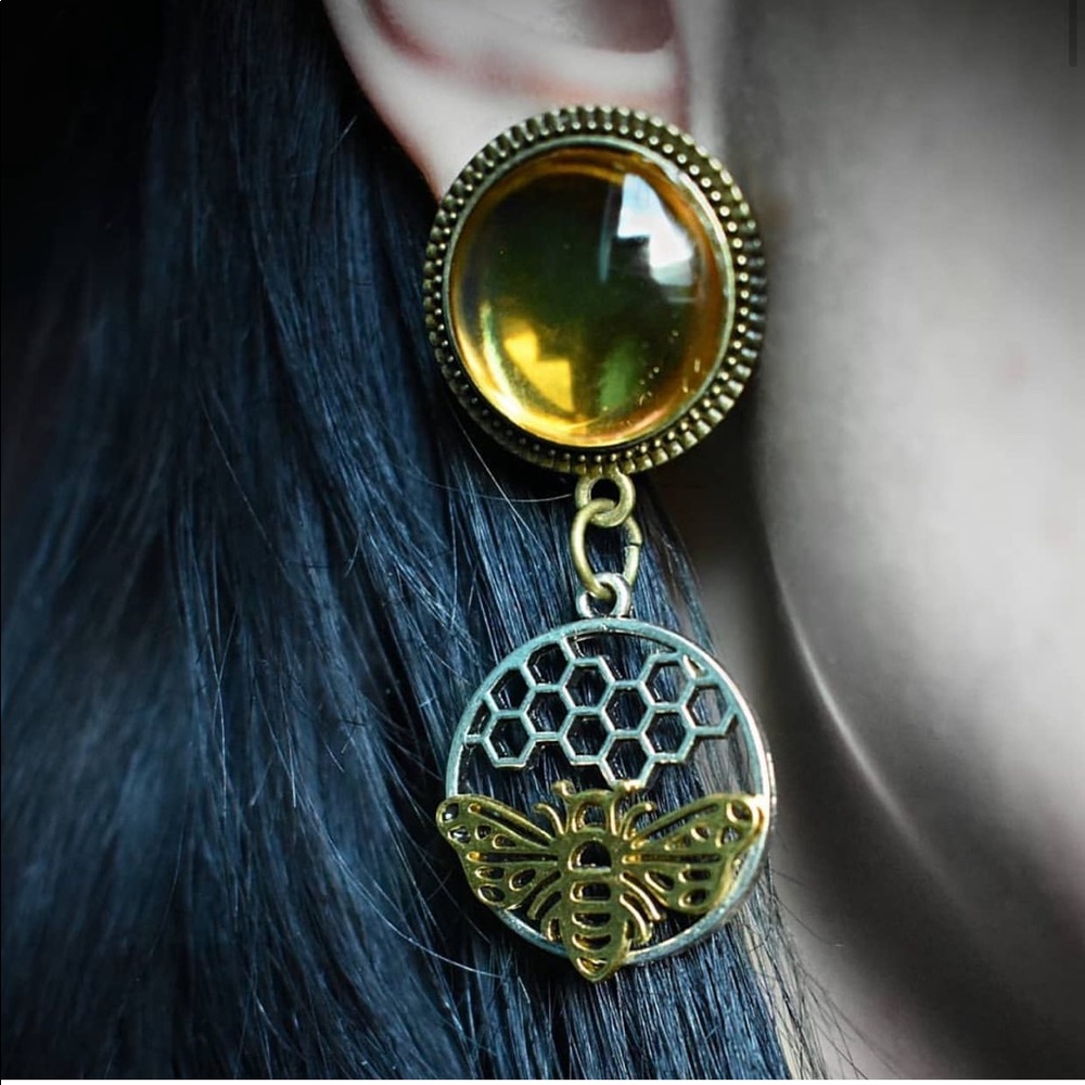 Honey bee drip dangle plugs gauges earrings